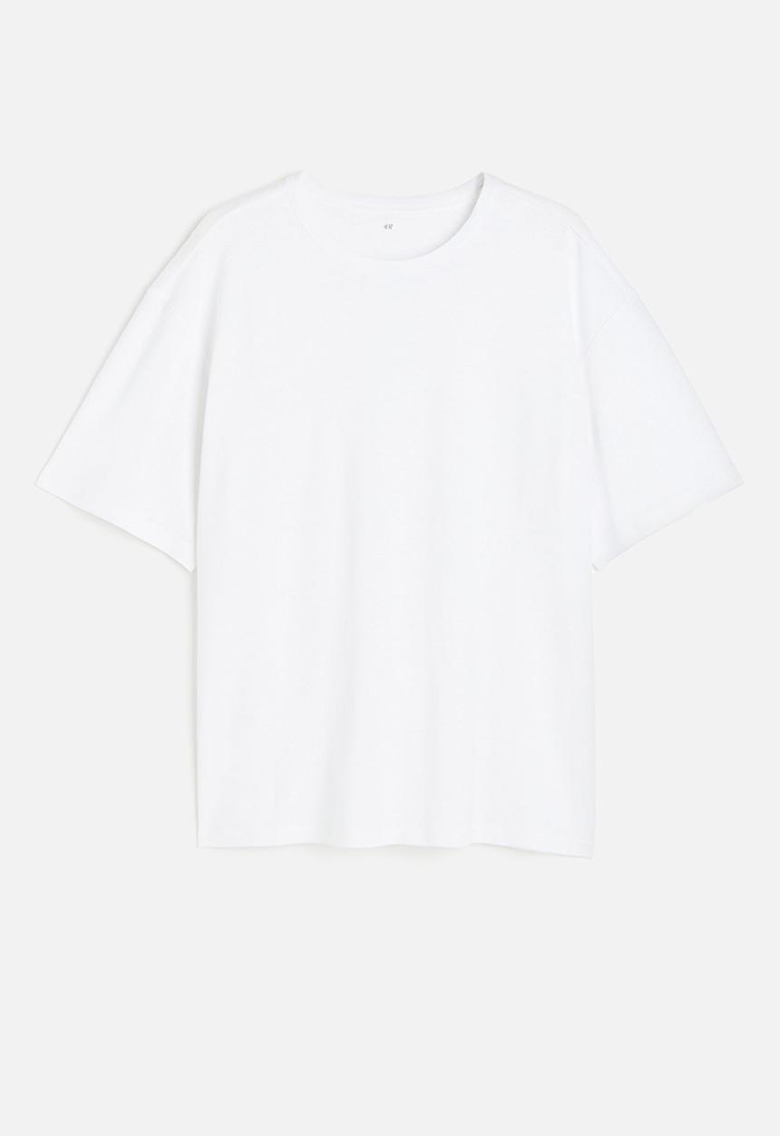 H&M - Relaxed fit linen-blend T-shirt - white