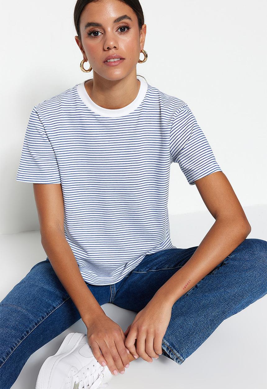 Trendyol - Striped regular tee - dark blue