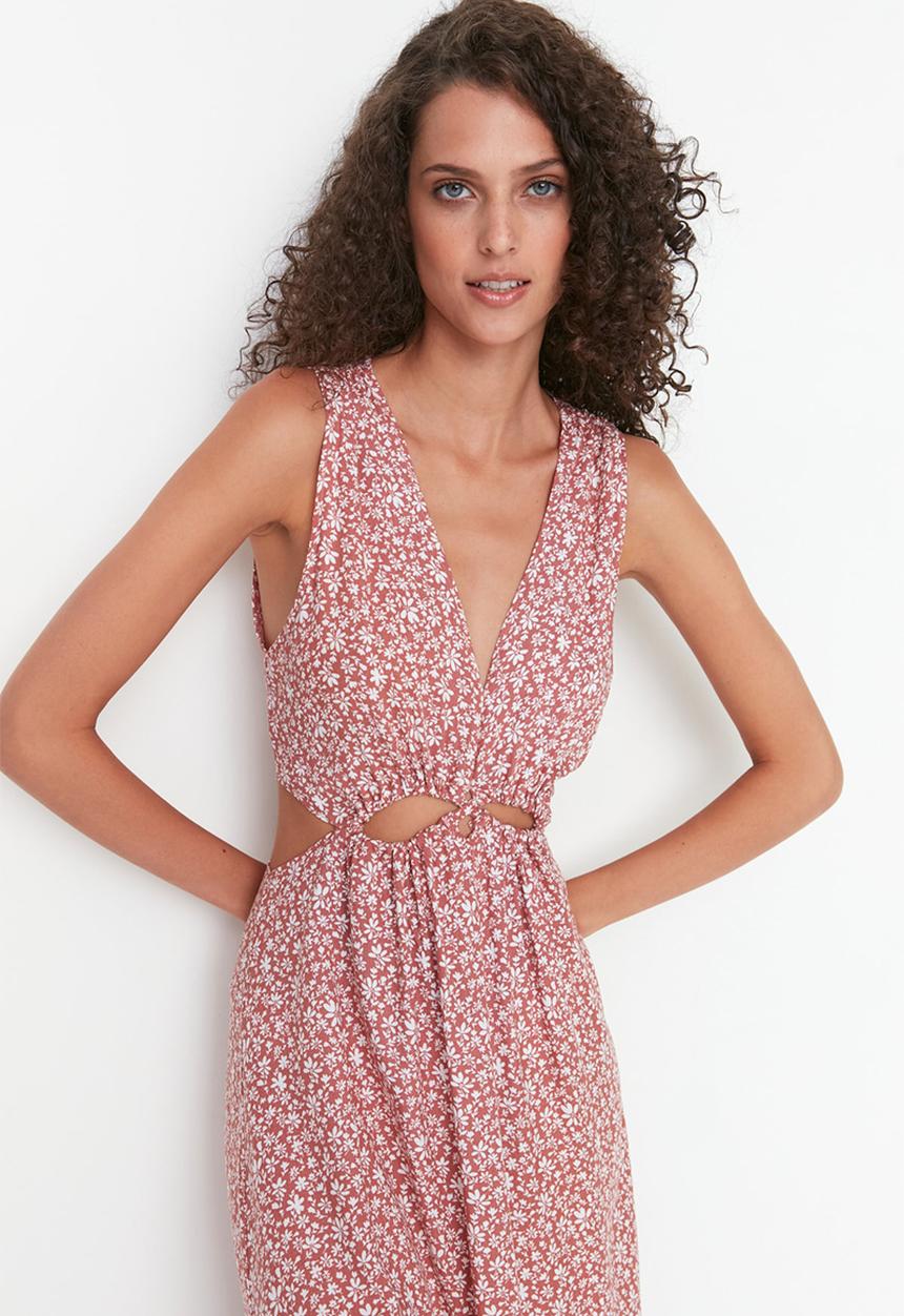 Trendyol - Floral cut out midi dress - orange