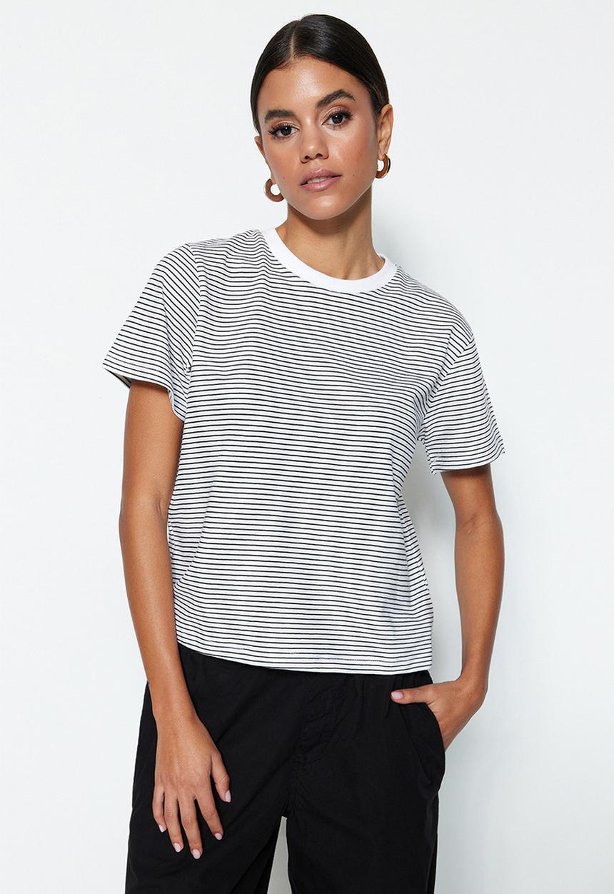 Trendyol - Striped regular tee - black