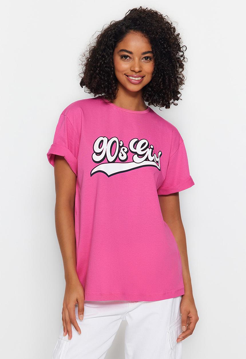 Trendyol - 90s girl boyfriend tee - pink