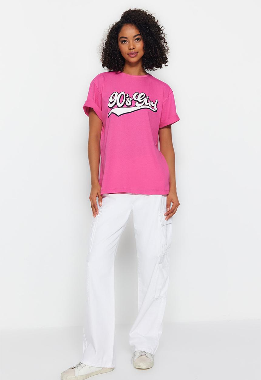 Trendyol - 90s girl boyfriend tee - pink
