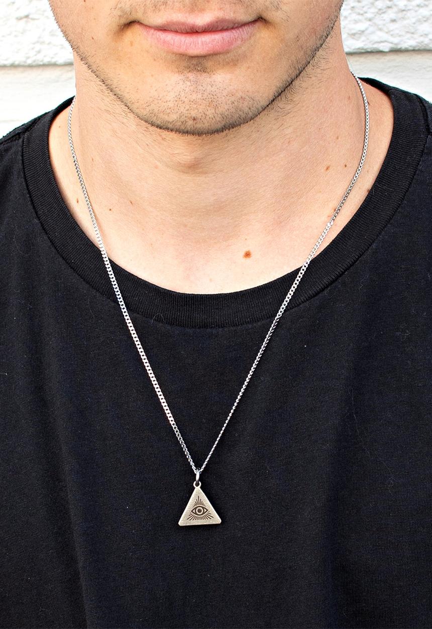 Dan Fuller Jewellery - All Seeing Eye Engraved Triangle Necklace - Silver