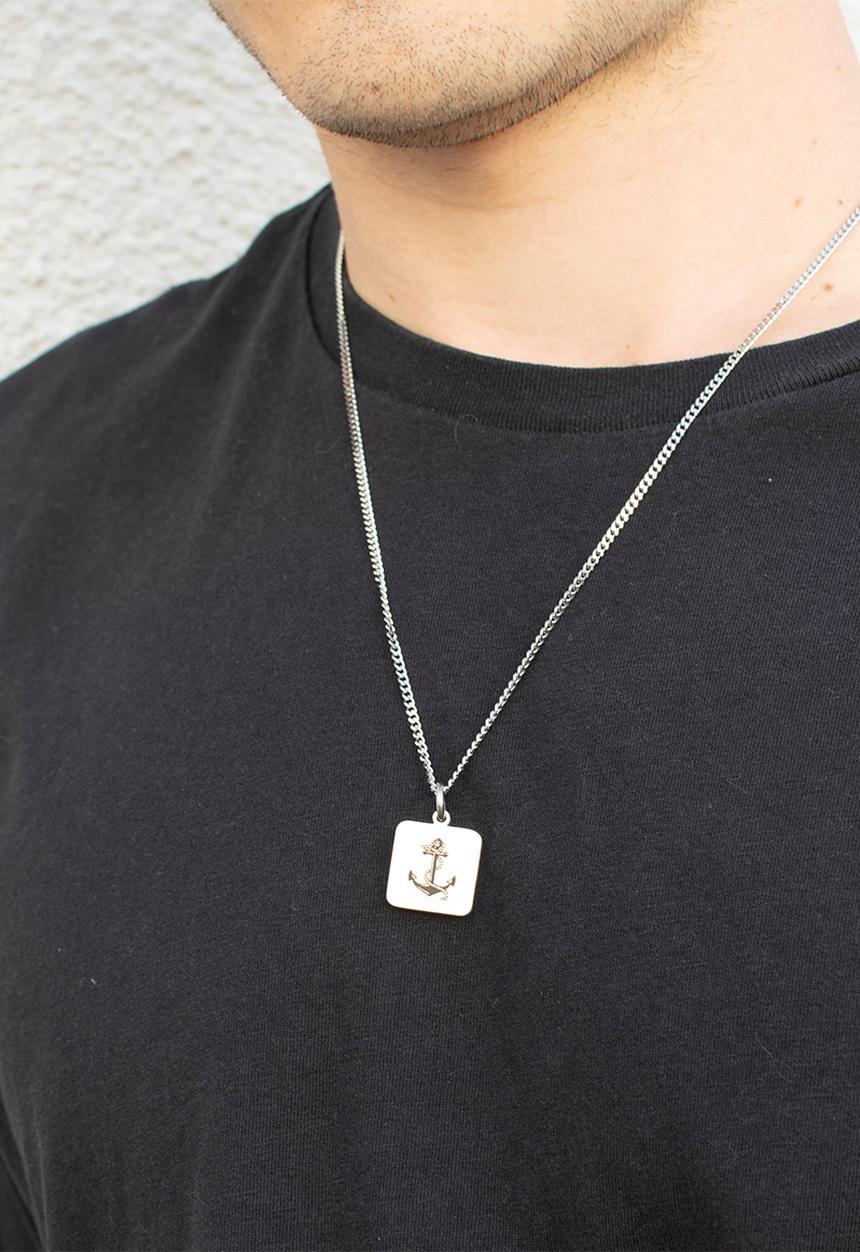 Dan Fuller Jewellery - Anchor Engraved Square Necklace - Silver