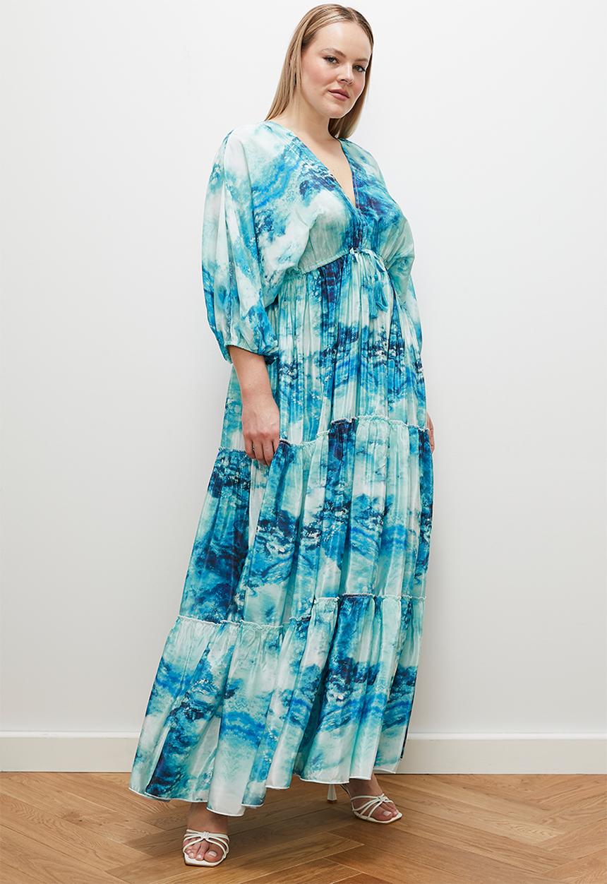 edit - Satin dolman sleeve maxi dress - blue