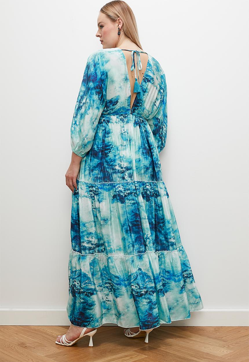 edit - Satin dolman sleeve maxi dress - blue