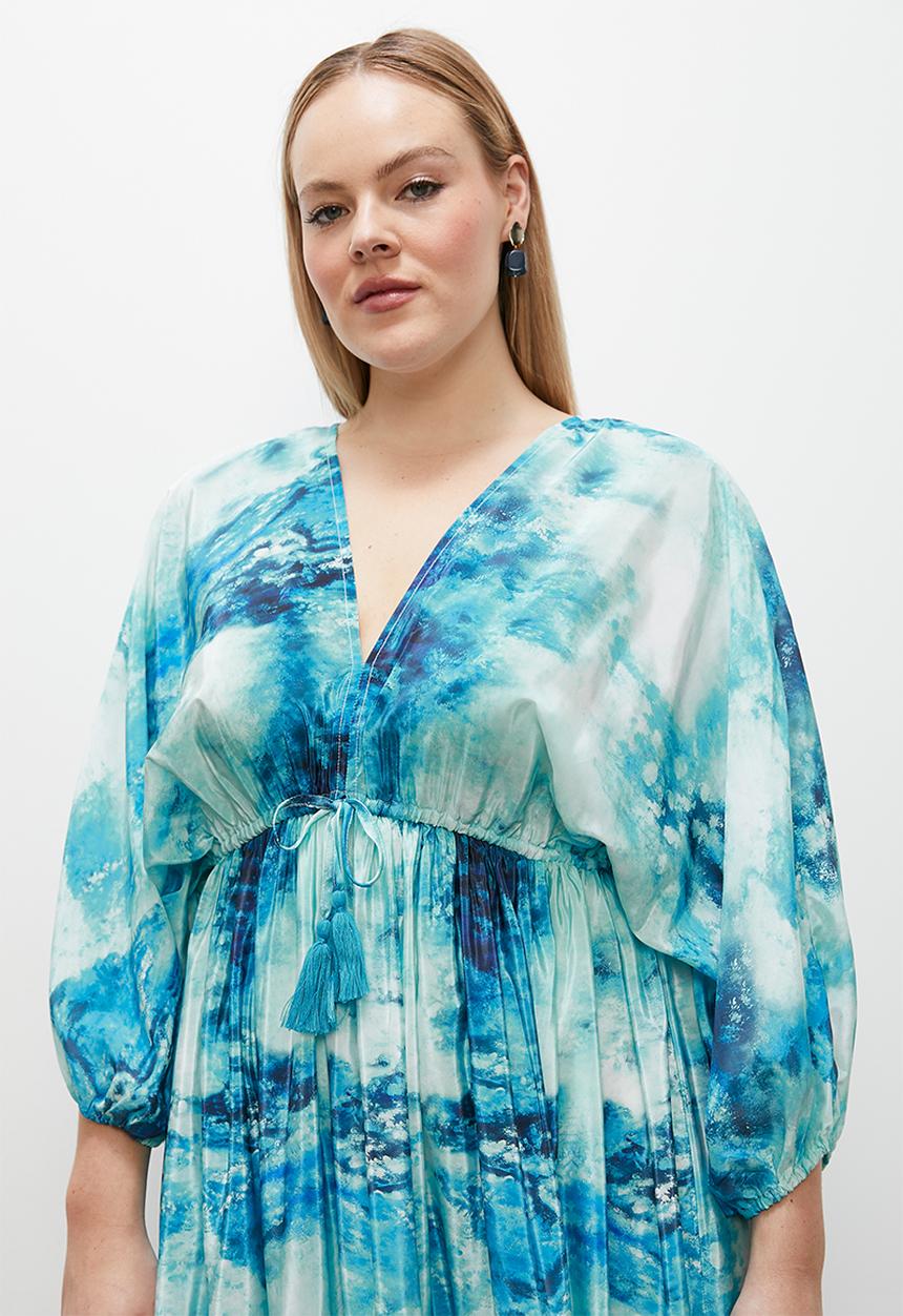 edit - Satin dolman sleeve maxi dress - blue