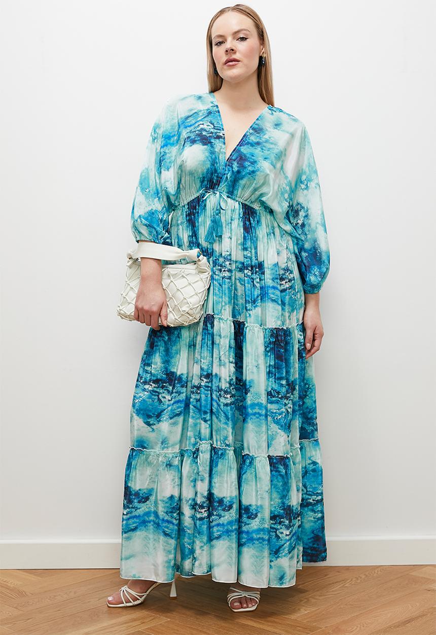 edit - Satin dolman sleeve maxi dress - blue
