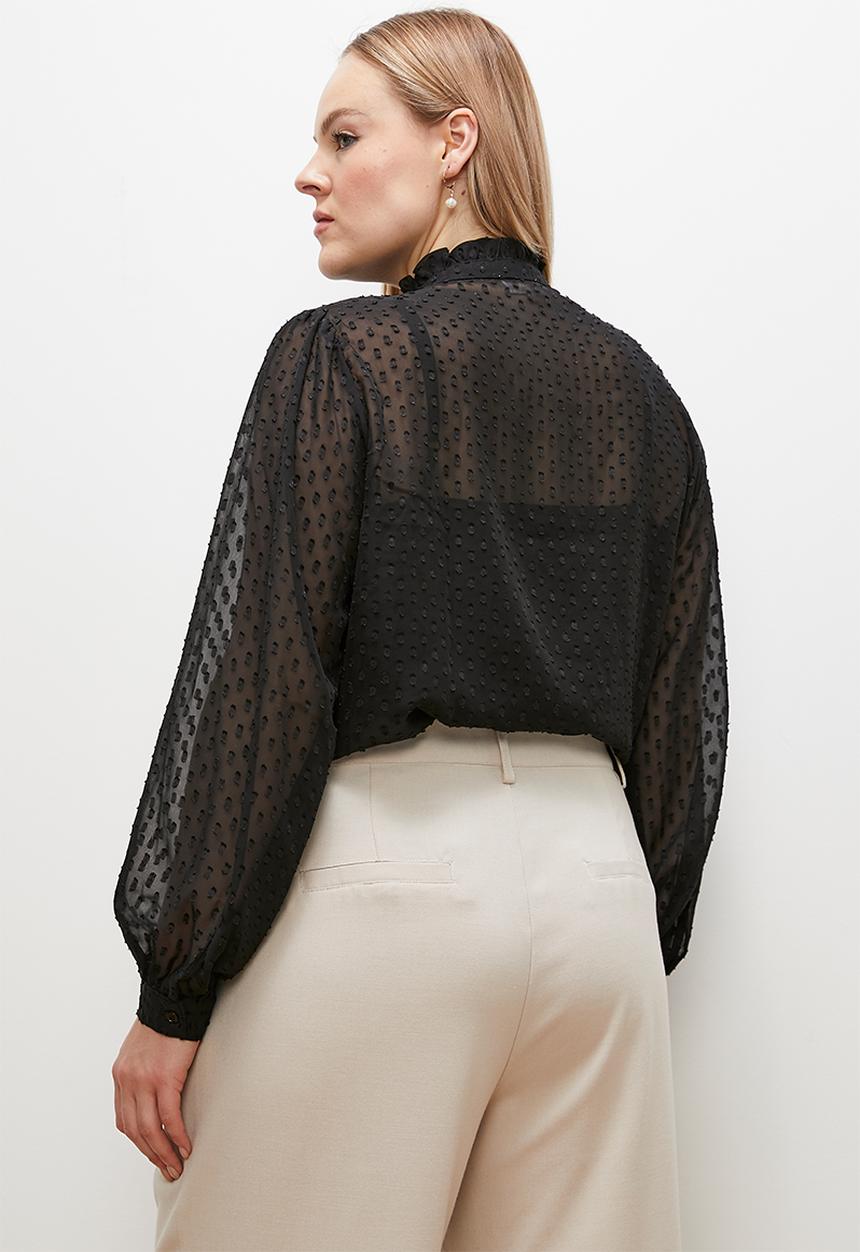 edit - Sheer piecrust blouse - black
