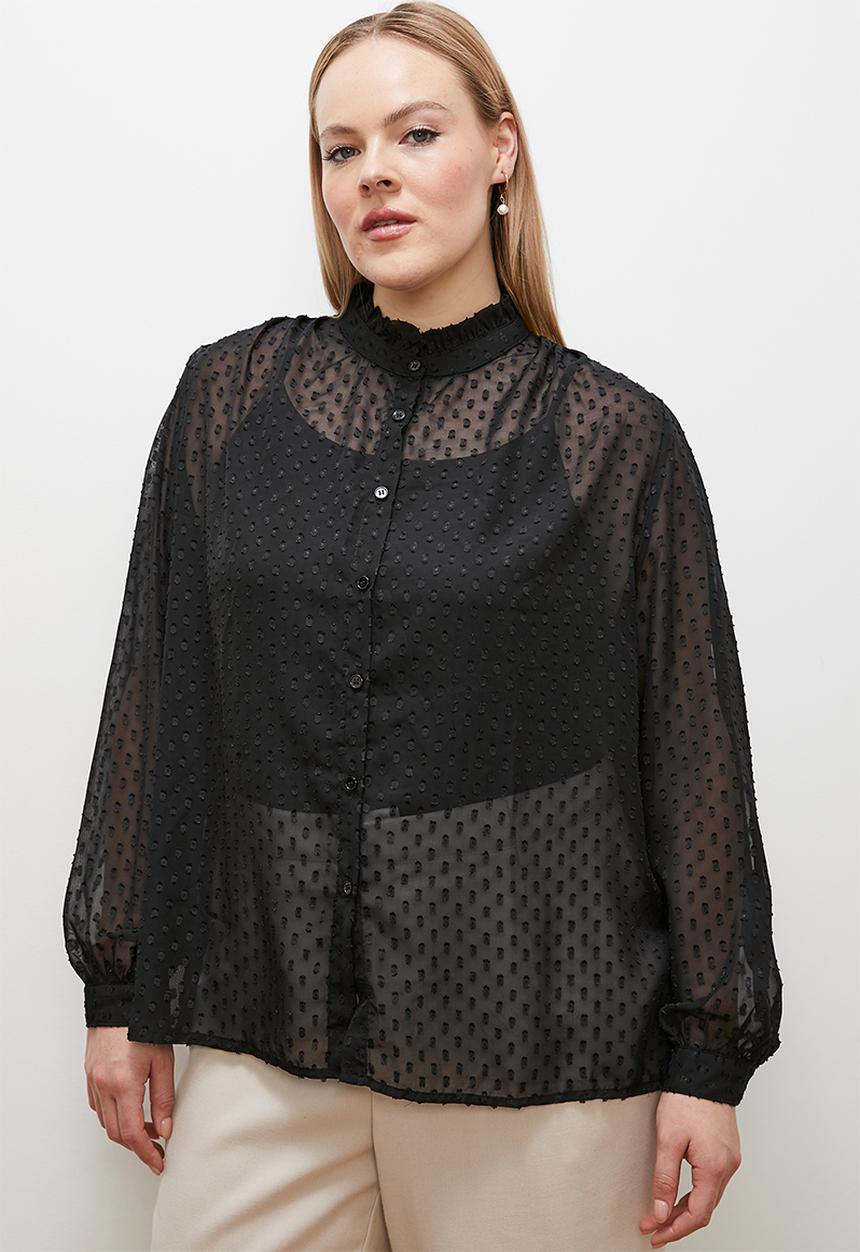 edit - Sheer piecrust blouse - black