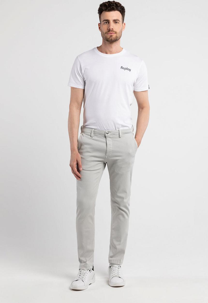 Replay - 10.5 OZ bull hyperflex stretch denim slim - chalk grey