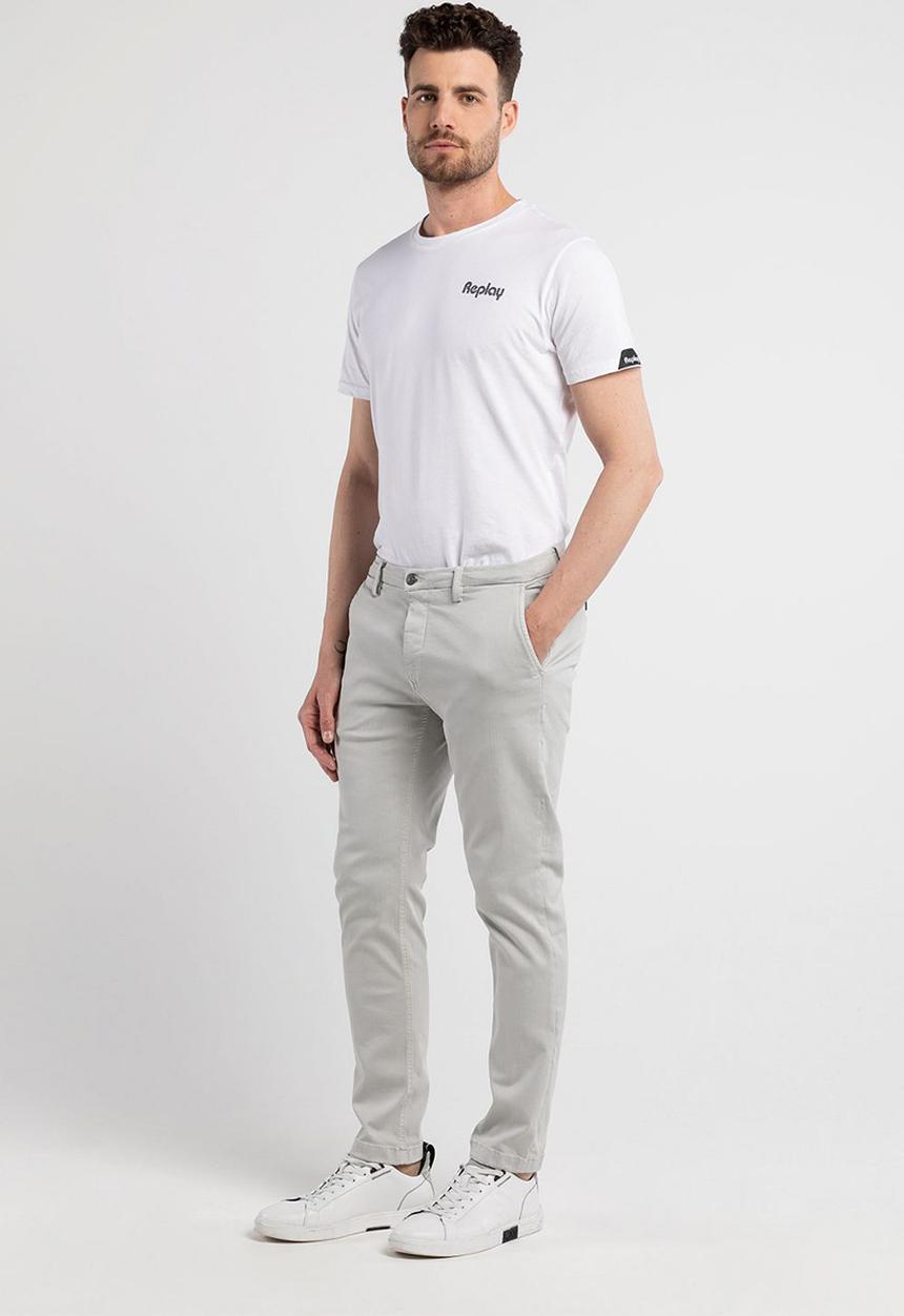 Replay - 10.5 OZ bull hyperflex stretch denim slim - chalk grey