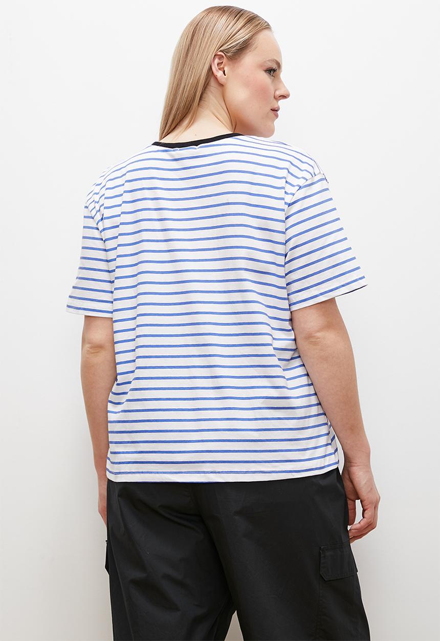 edit - Striped T-shirt contrast neckline - blue 