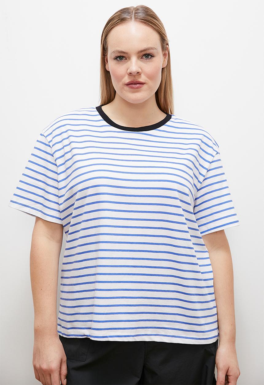 edit - Striped T-shirt contrast neckline - blue 