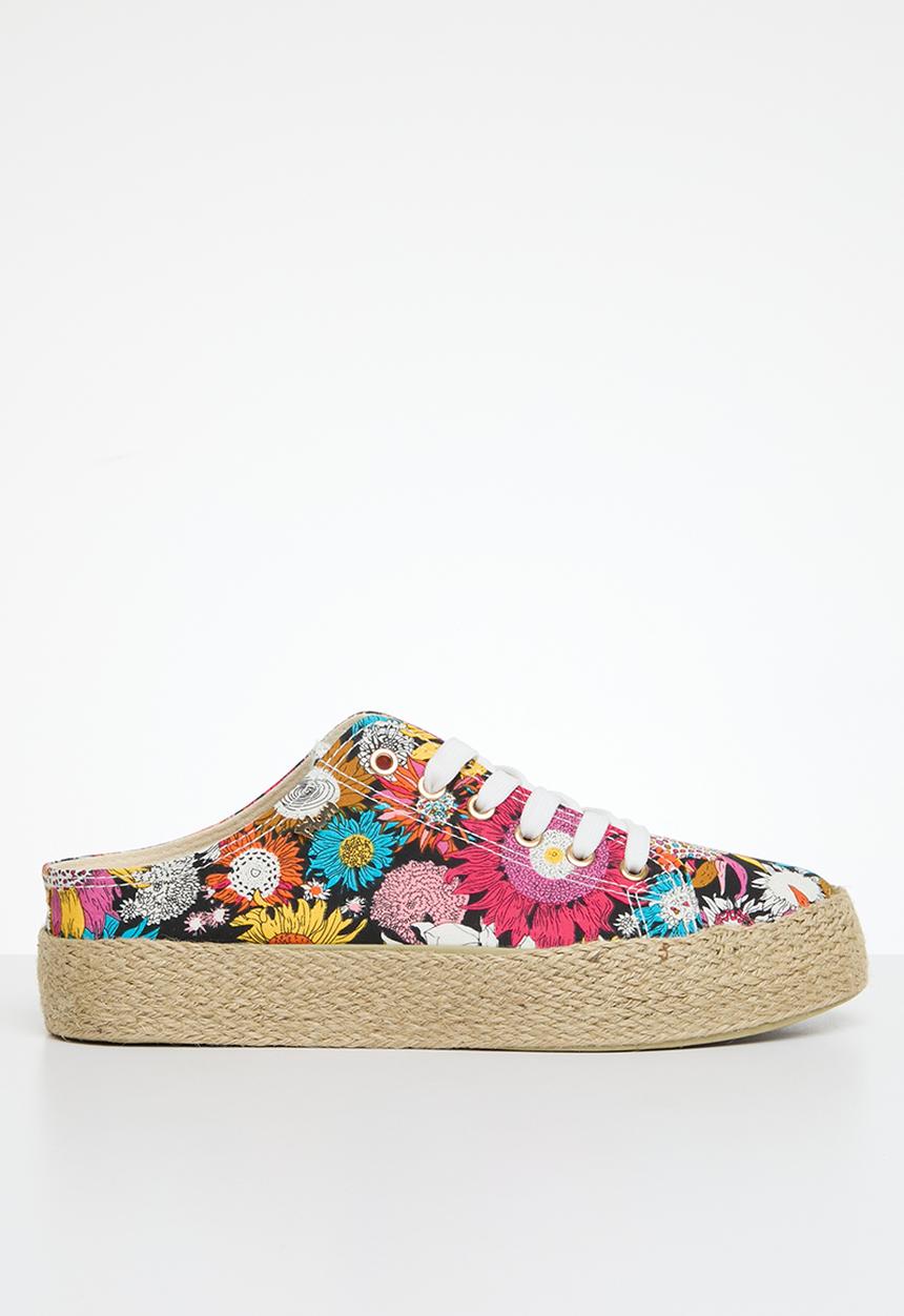 Plum - Lace up mule - floral