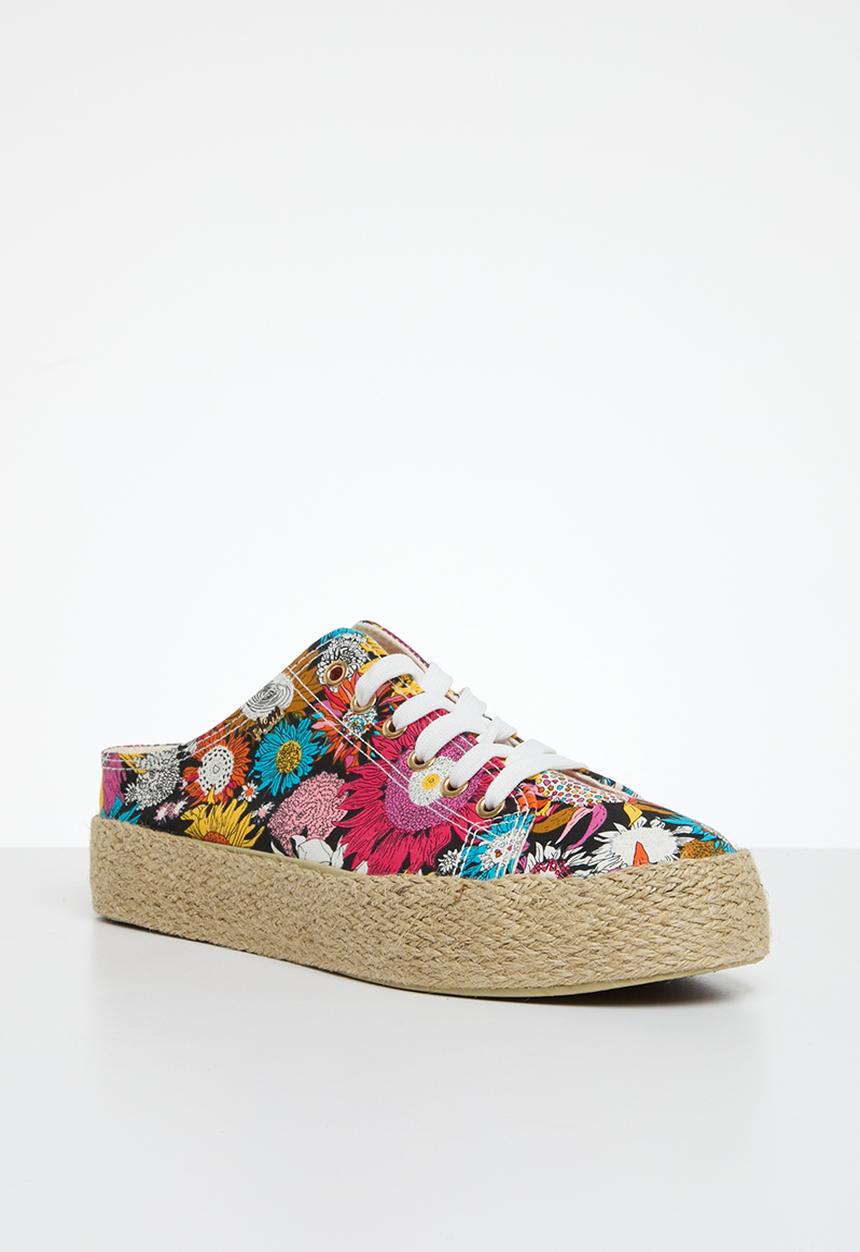 Plum - Lace up mule - floral