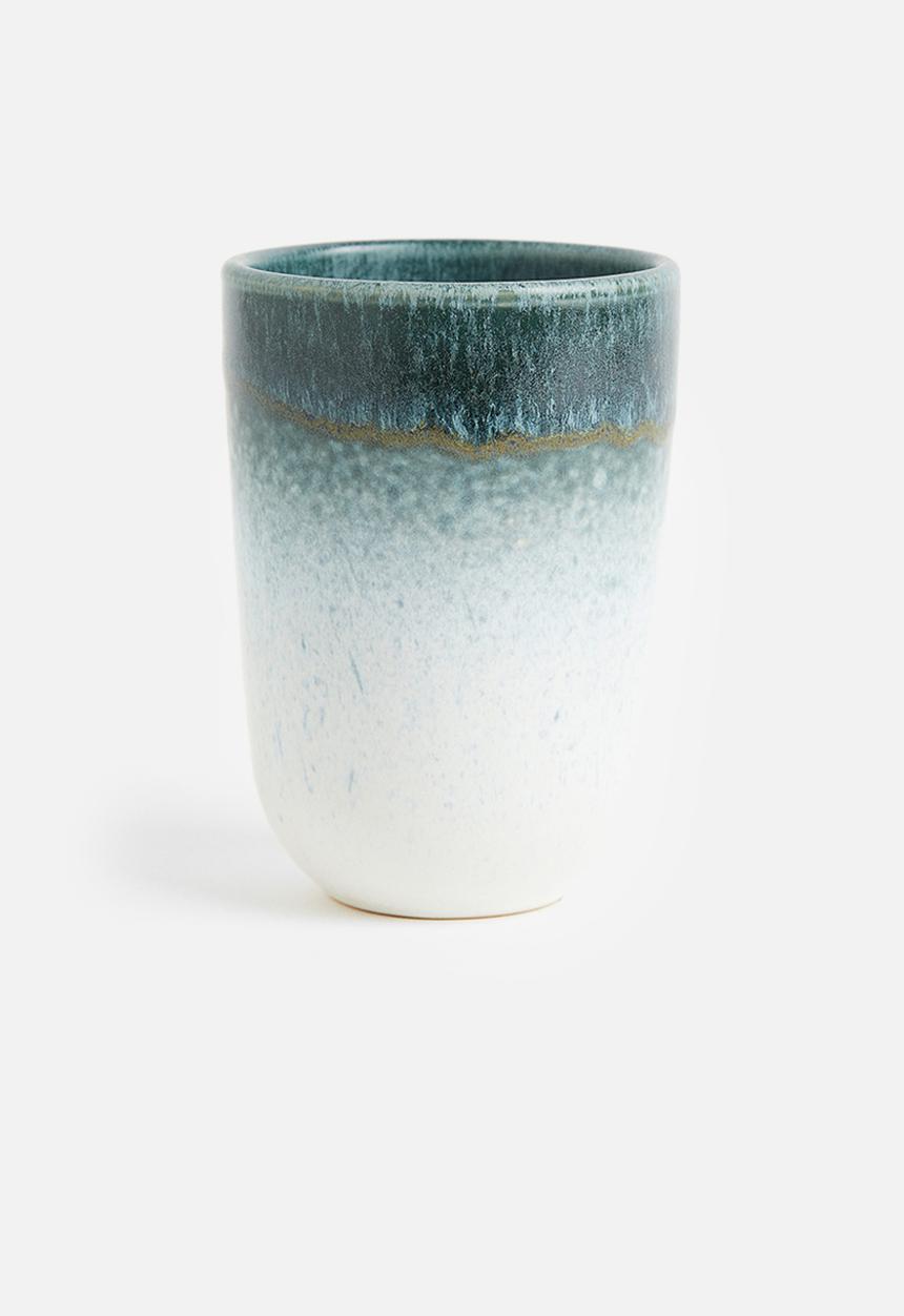 H&M - Stoneware cup - turquoise & natural white