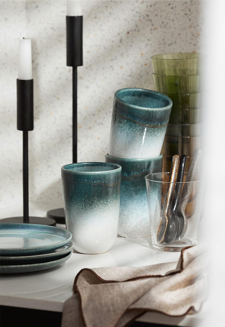 H&M - Stoneware cup - turquoise & natural white