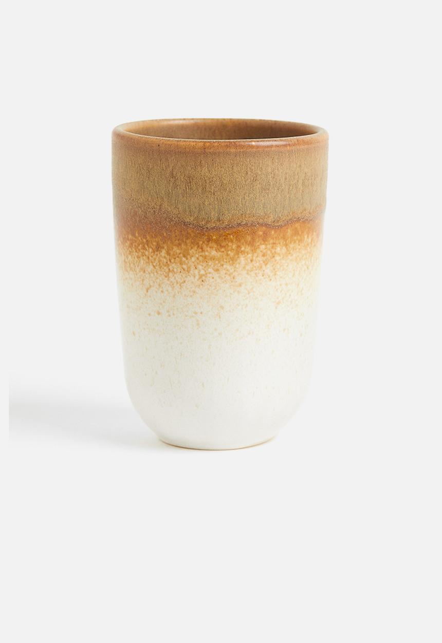 H&M - Stoneware cup - light brown & natural white 