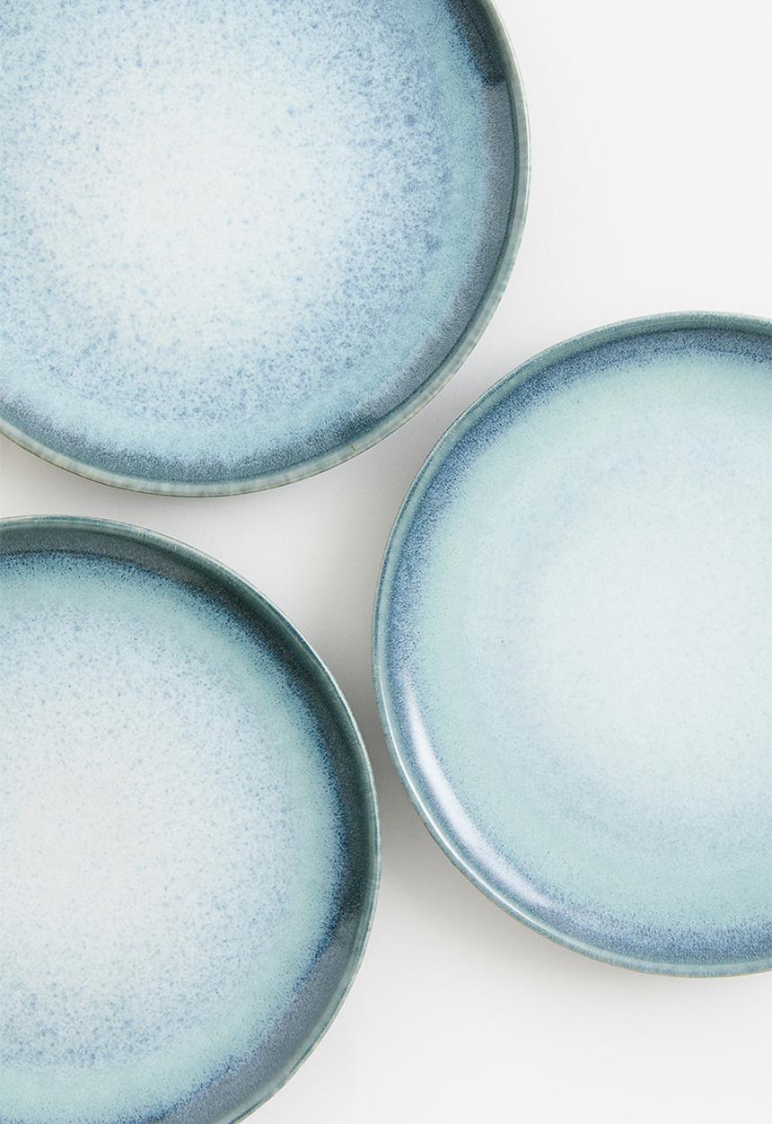 H&M - Small stoneware plate - turquoise & white