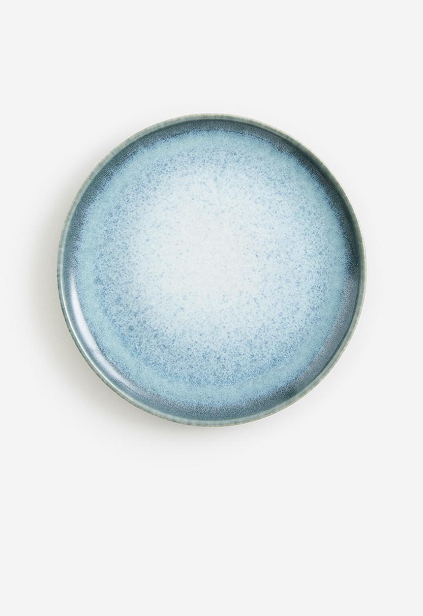 H&M - Small stoneware plate - turquoise & white