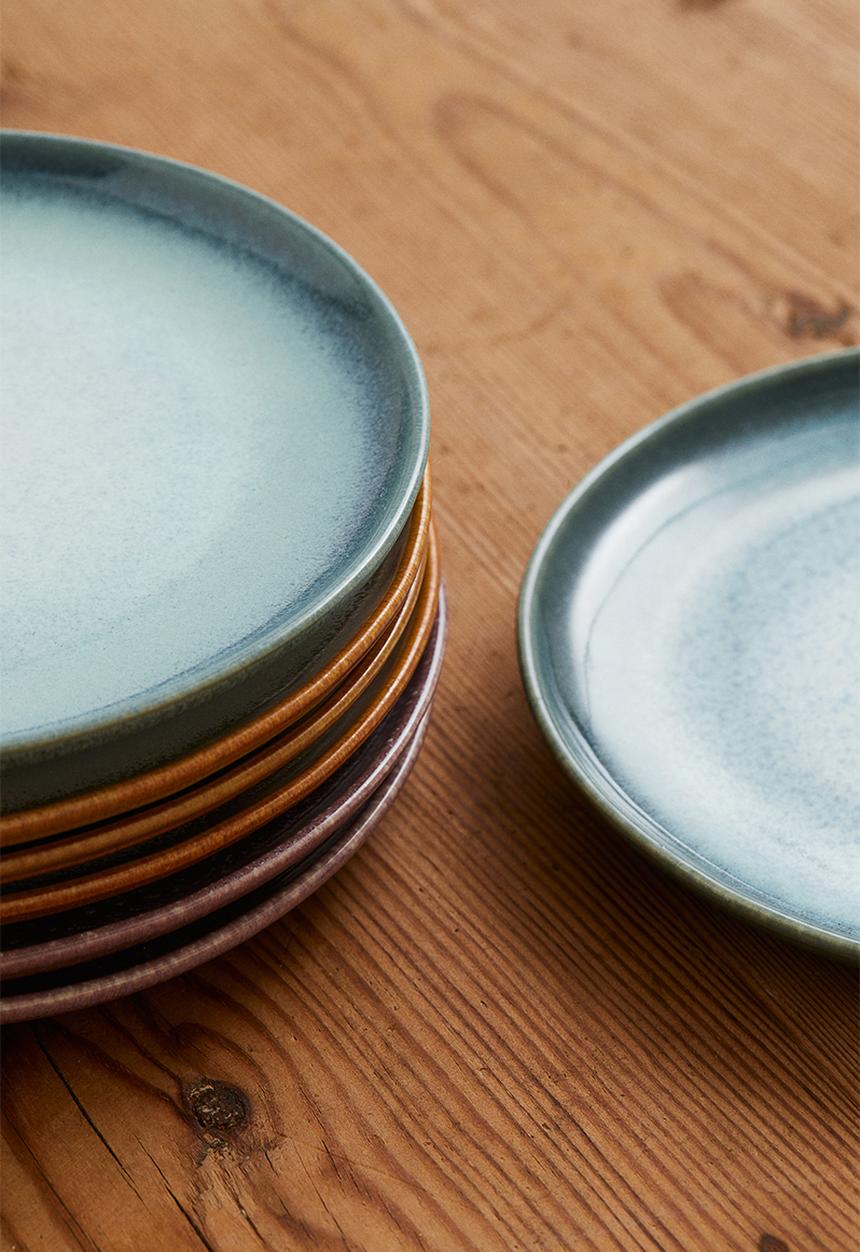 H&M - Small stoneware plate - turquoise & white
