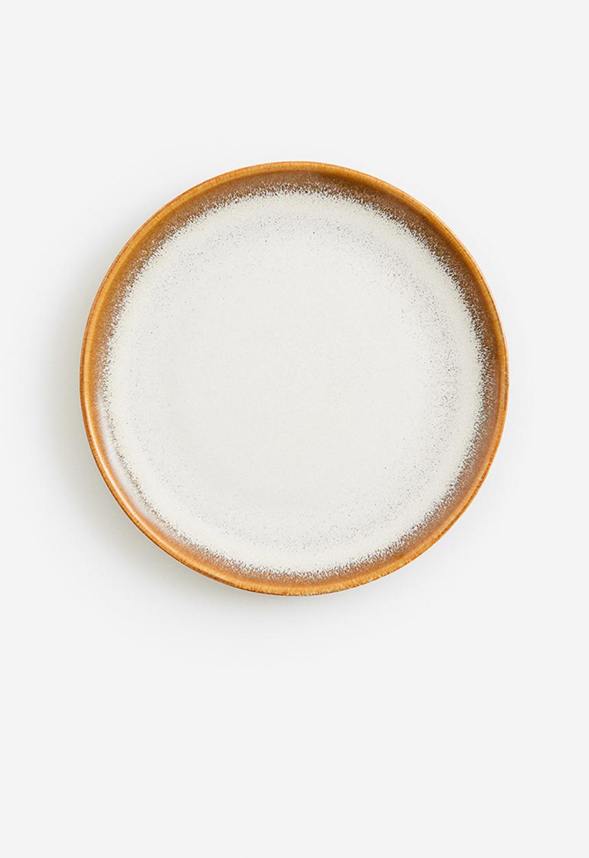 H&M - Small stoneware plate - dark yellow & white 