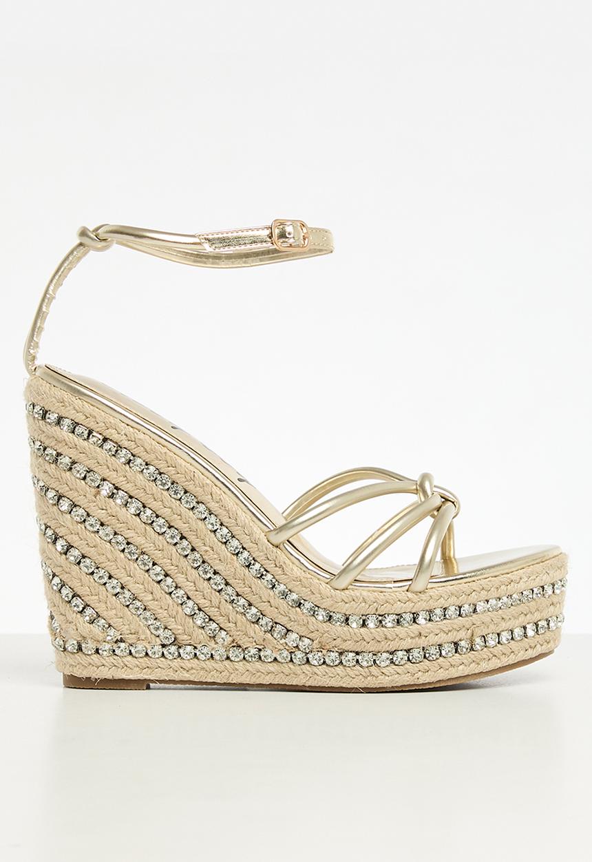 SISSY BOY - Platform diamante wedge - gold