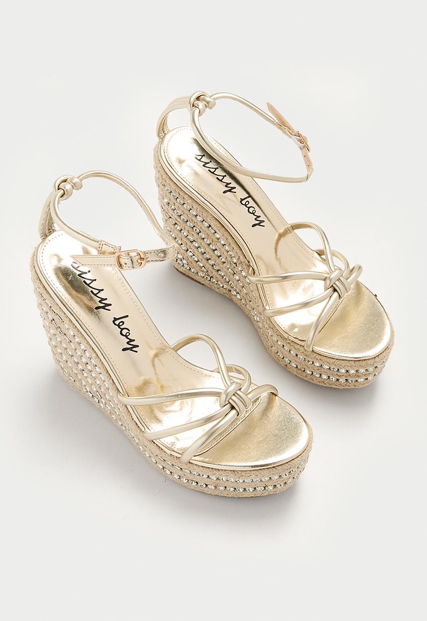 SISSY BOY - Platform diamante wedge - gold