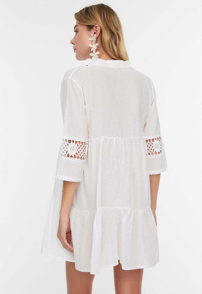 Trendyol - Mini v-neck skater beach dress - white