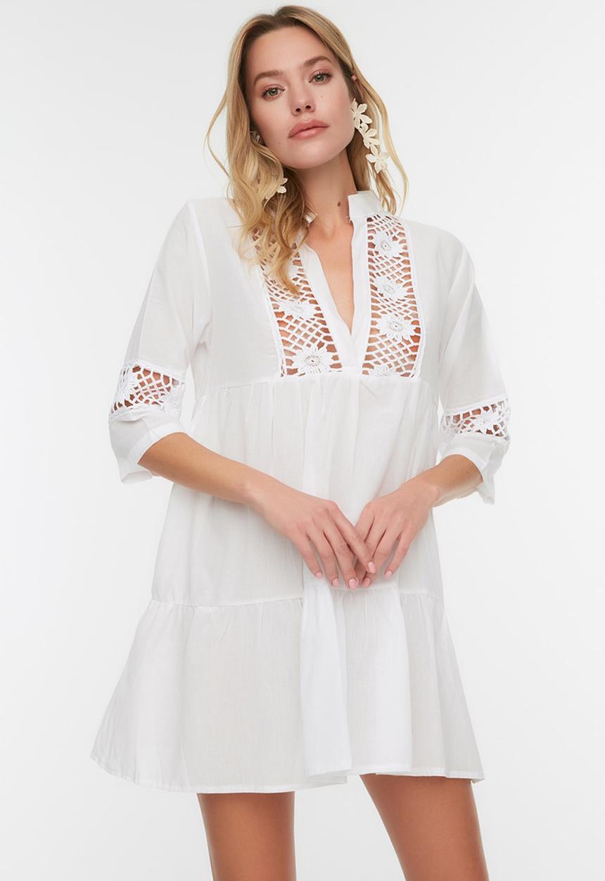 Trendyol - Mini v-neck skater beach dress - white