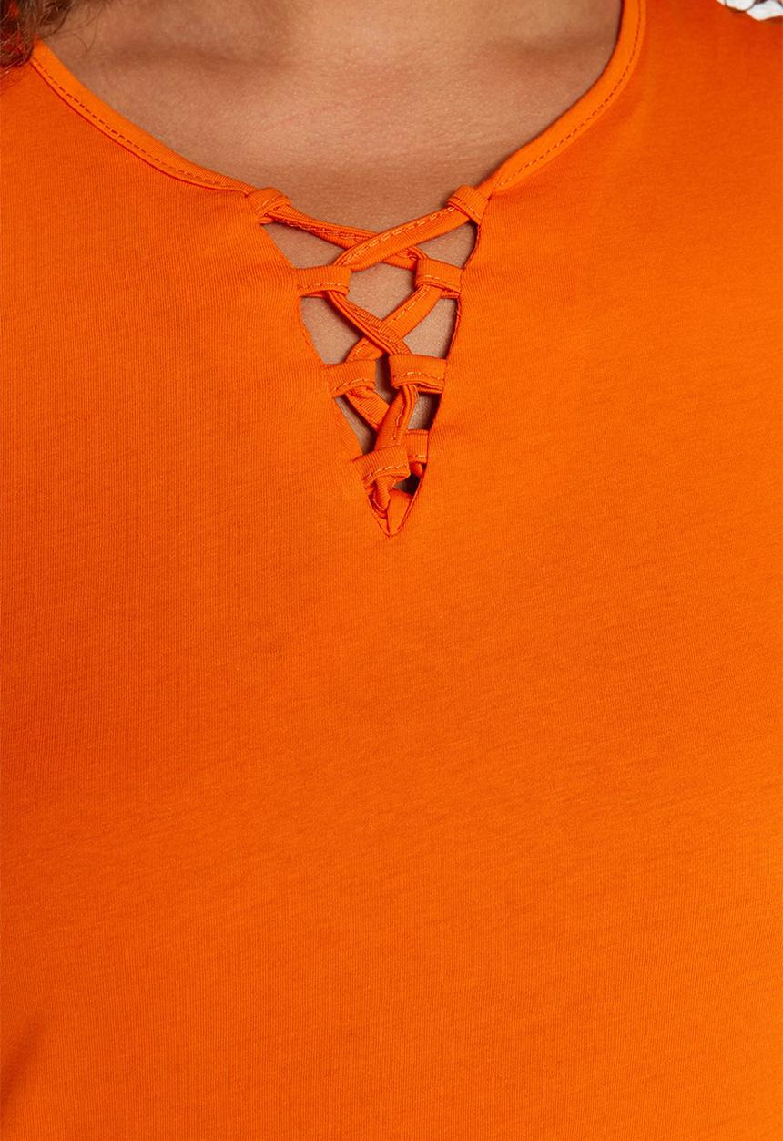 Trendyol - Plus criss cross boyfriend T-shirt - orange