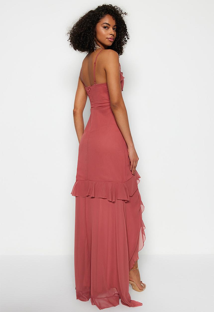 Trendyol - Ruffle maxi evening dress - pink