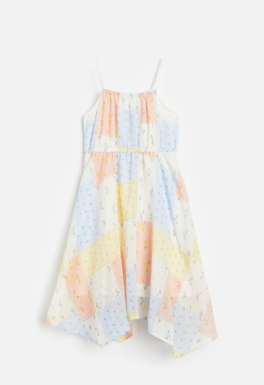 H&M - Asymmetric chiffon dress -  light yellow