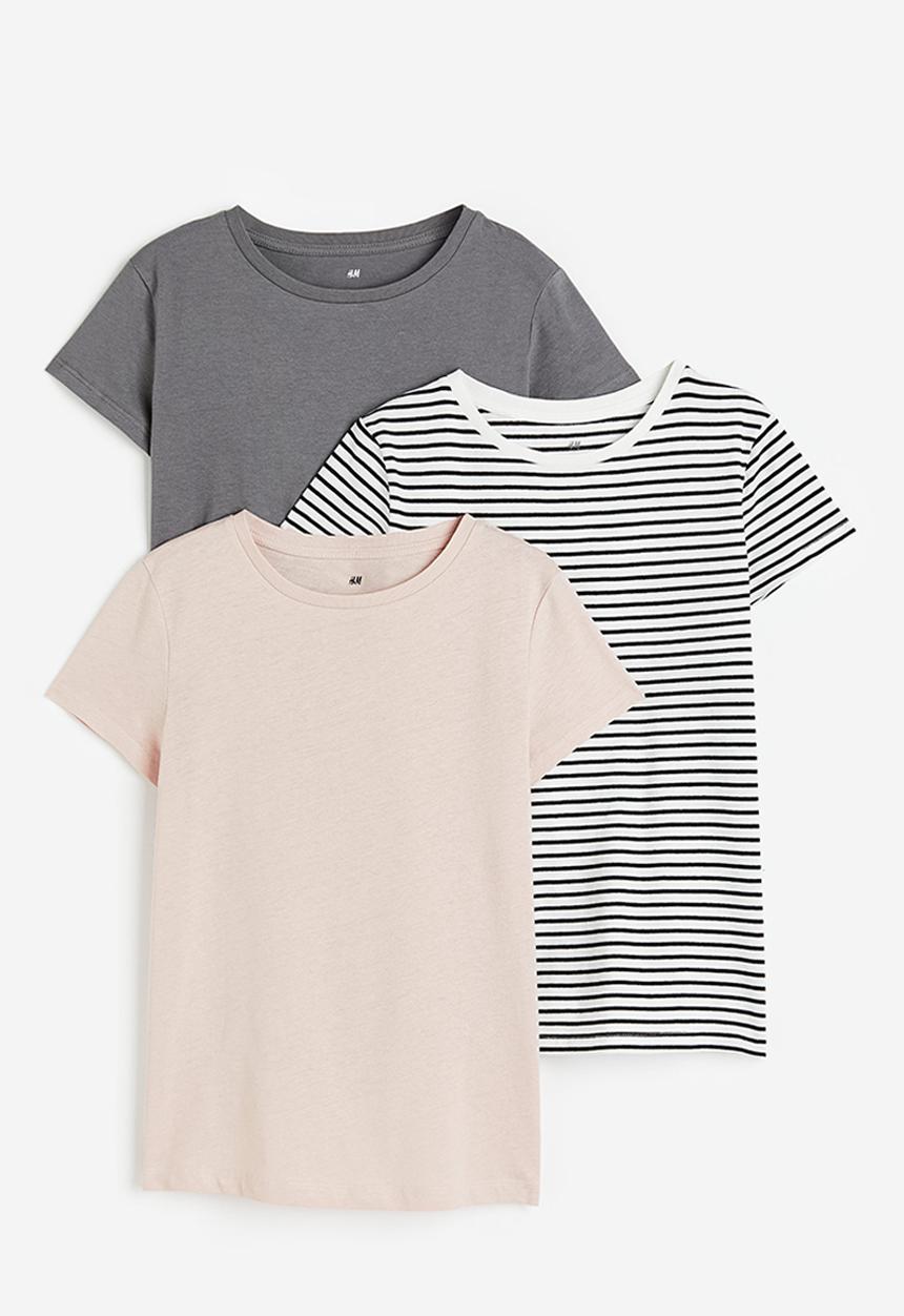 H&M - 3-Pack cotton T-shirts - grey dusky pink 