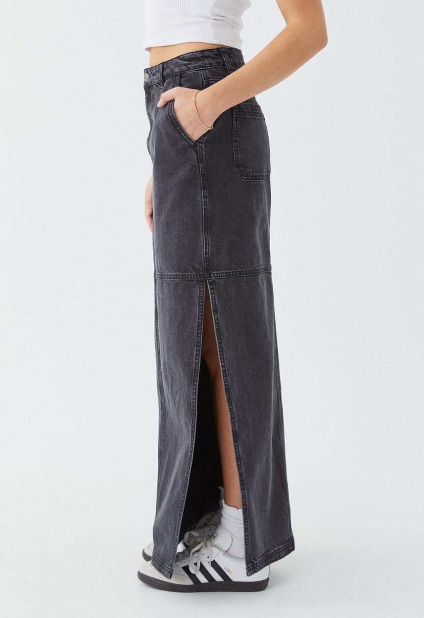 Supré  - Denim carpenter maxi skirt - washed black