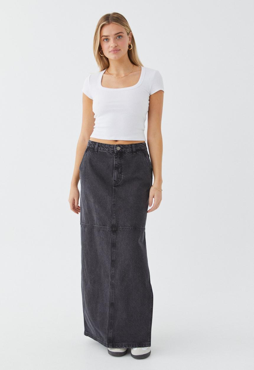 Supré  - Denim carpenter maxi skirt - washed black