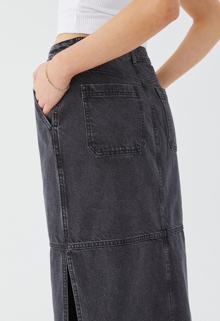 Supré  - Denim carpenter maxi skirt - washed black