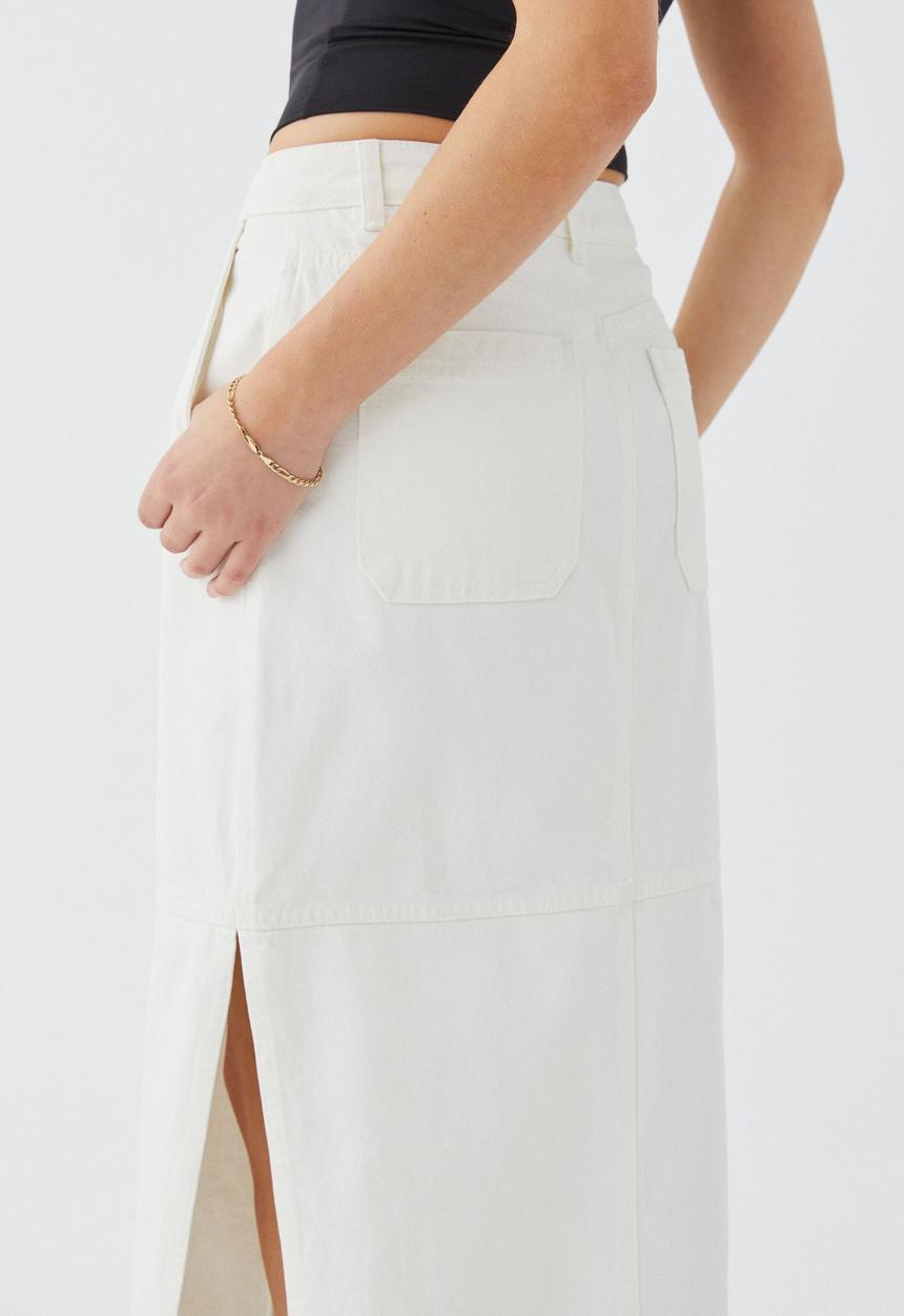 Supré  - Denim carpenter maxi skirt - warm white