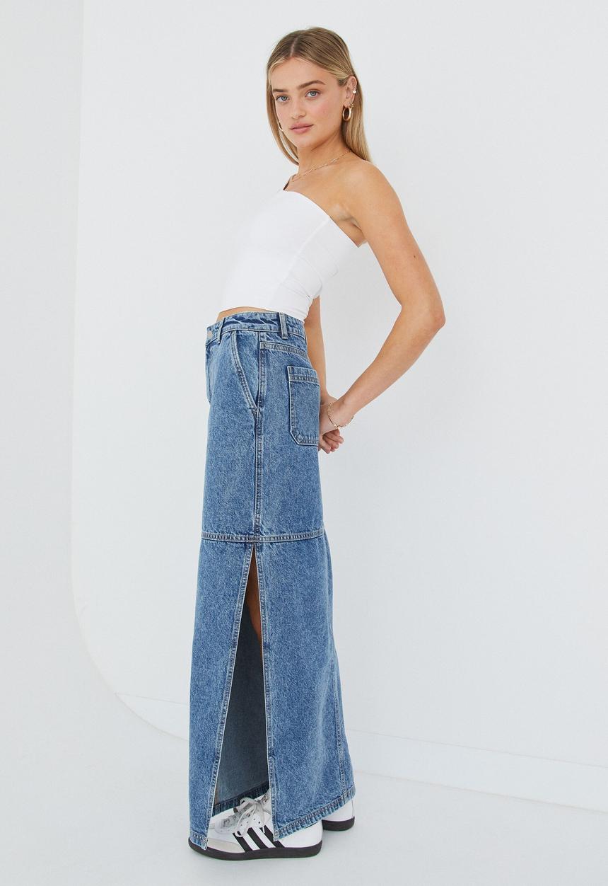 Supré  - Denim carpenter maxi skirt - ocean blue