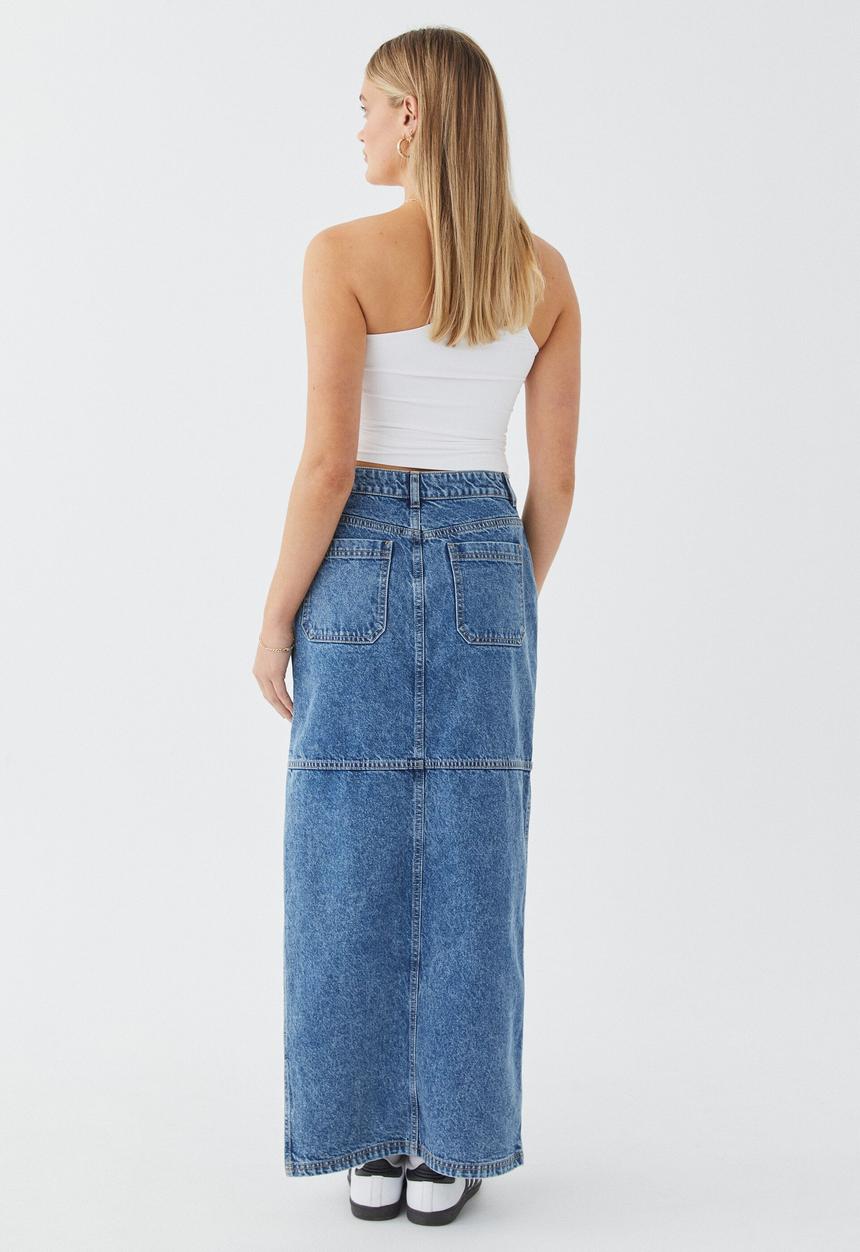 Supré  - Denim carpenter maxi skirt - ocean blue