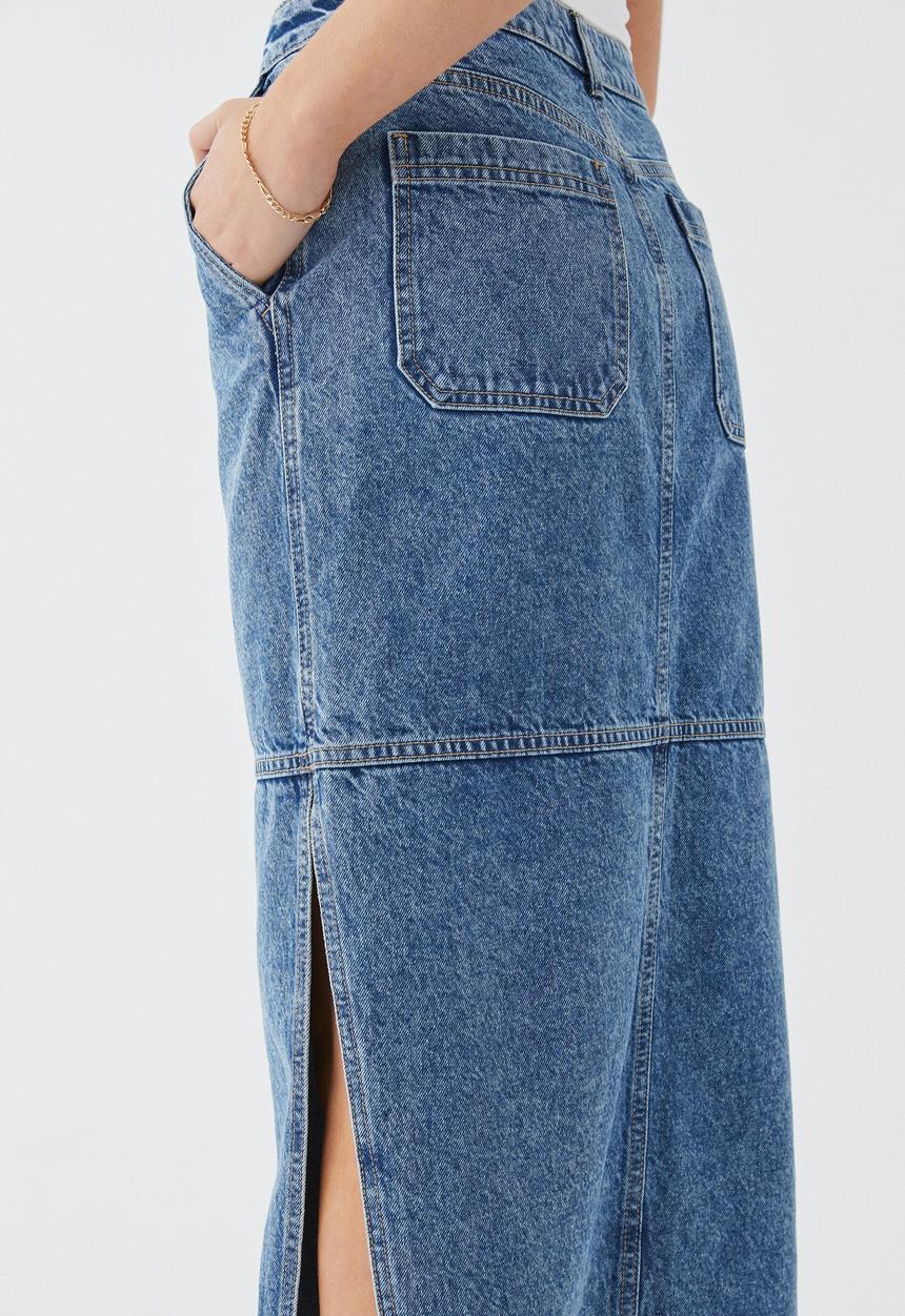 Supré  - Denim carpenter maxi skirt - ocean blue