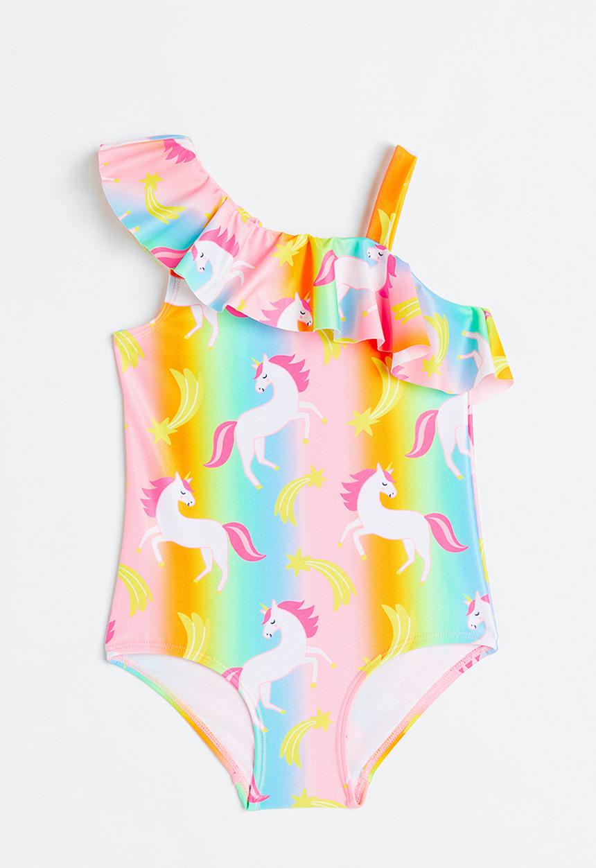 H&M - One shoulder swimsuit - light pink unicorns 