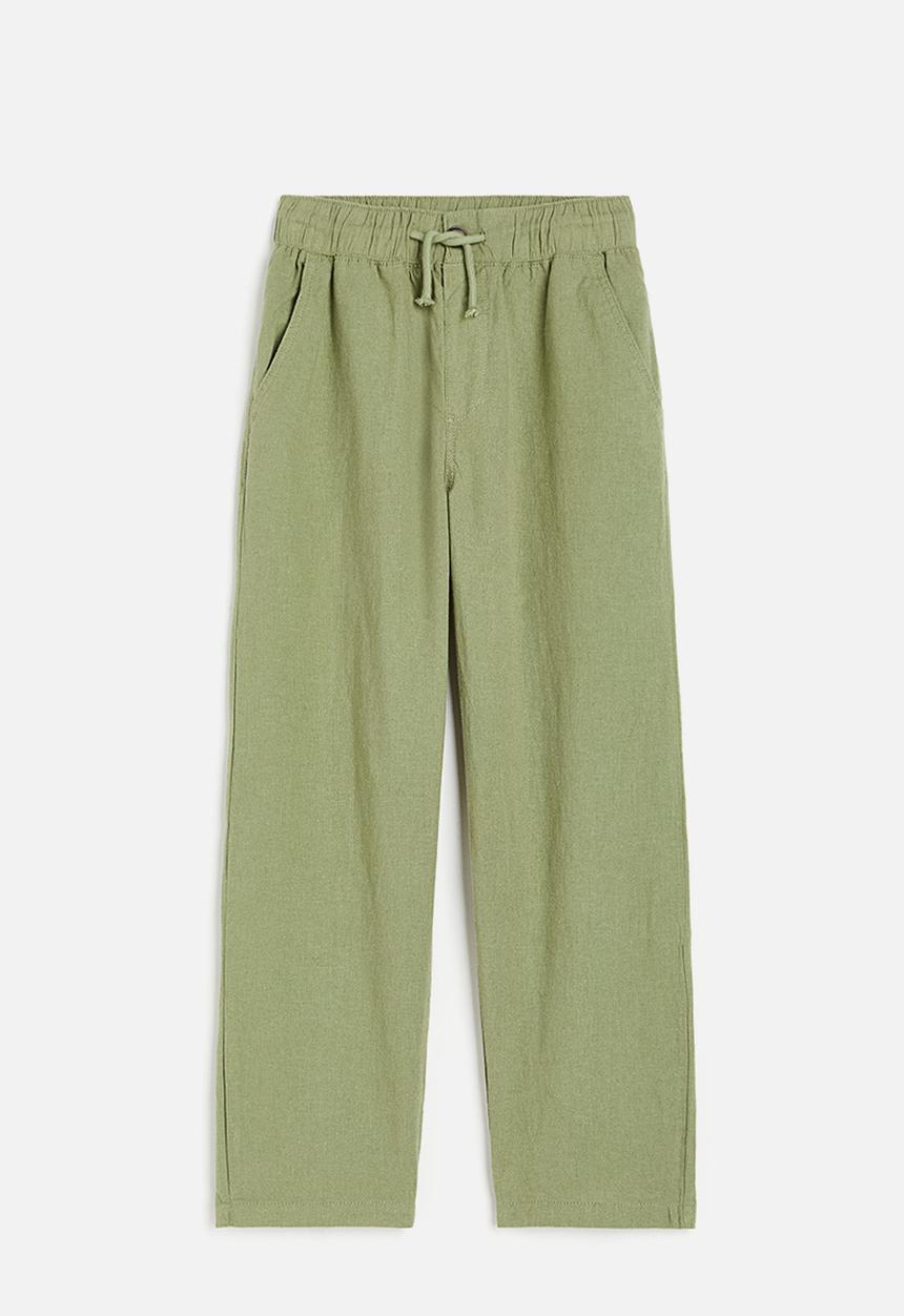H&M - Loose fit linen blend trousers - light khaki green
