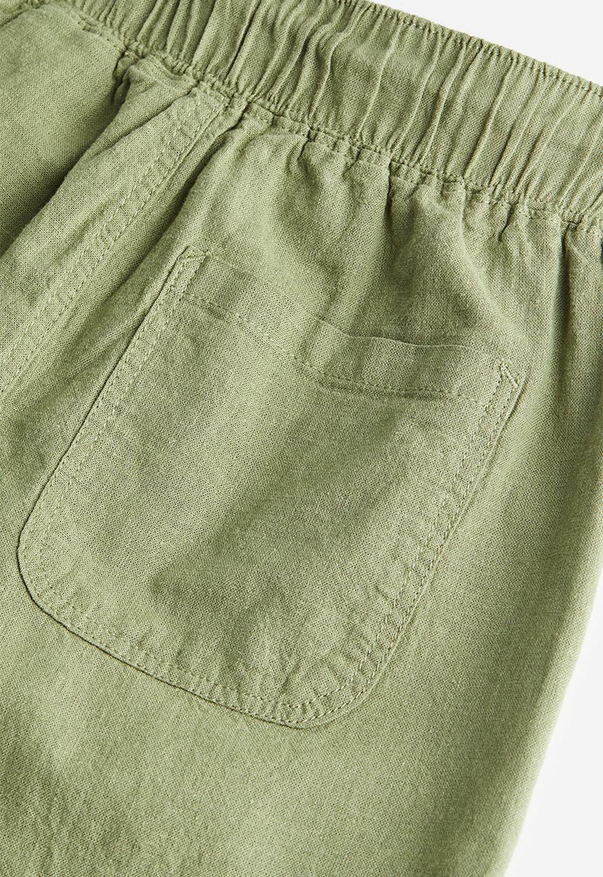 H&M - Loose fit linen blend trousers - light khaki green