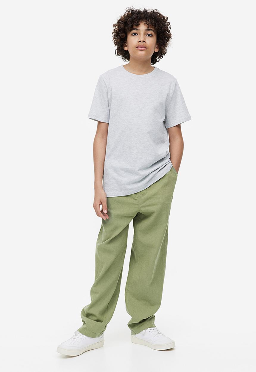 H&M - Loose fit linen blend trousers - light khaki green