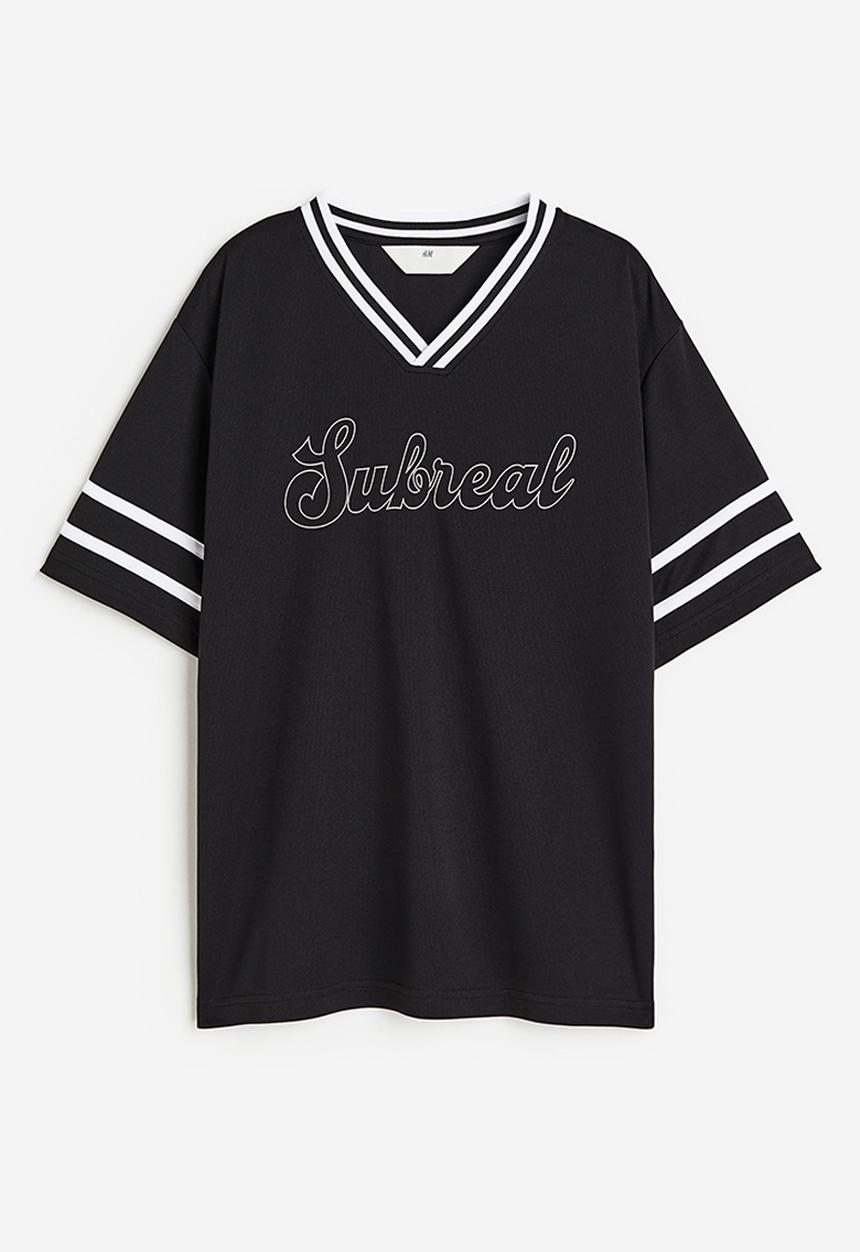 H&M - Printed mesh T-shirt - black subreal 