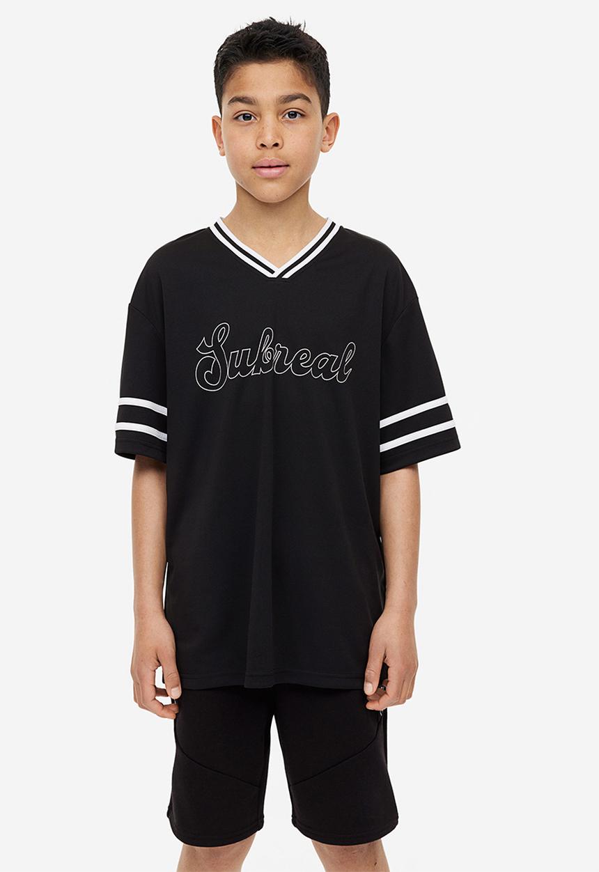 H&M - Printed mesh T-shirt - black subreal 