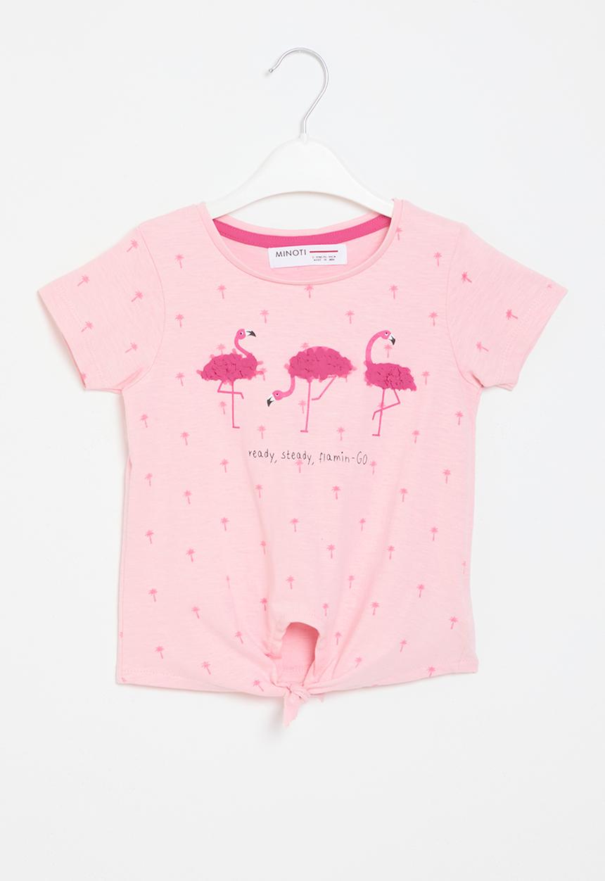 MINOTI - Aop printed t-shirt with front tie - pale pink