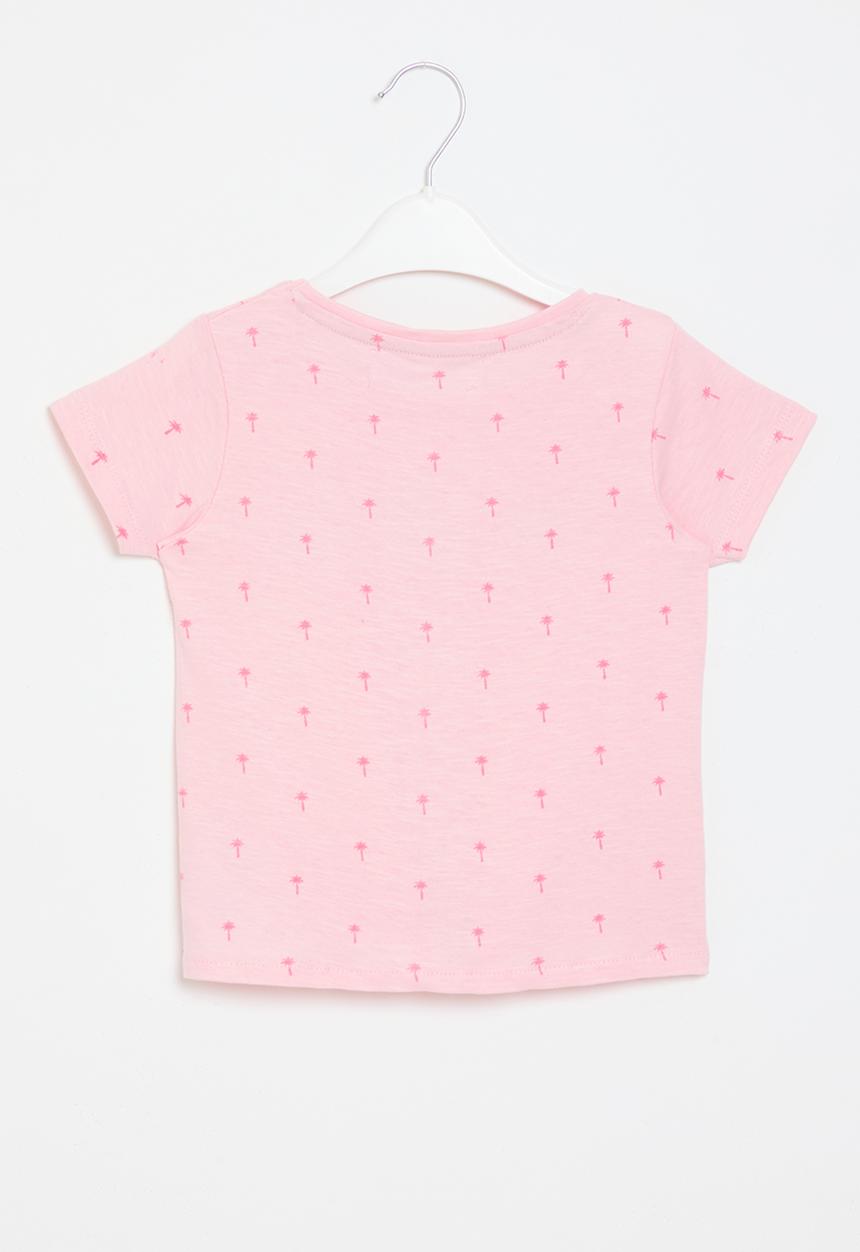MINOTI - Aop printed t-shirt with front tie - pale pink